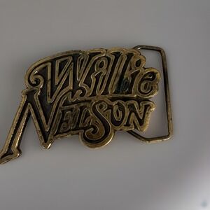 Vintage Willie Nelson Gold Tone Western Belt Buckle 1978 Austin TX 1.5in